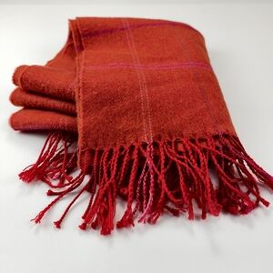 Vertical Club Wool Scarf Orange Red Plaid Woolmark France Winter Holiday